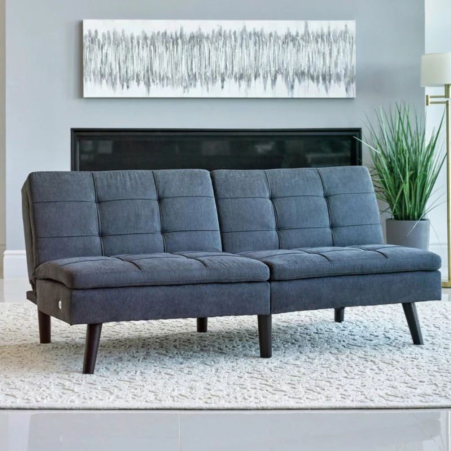 Sofas & Sectionals * | Simple Relax Sofa Bed With Foldable Split Back Design, Gray And Black