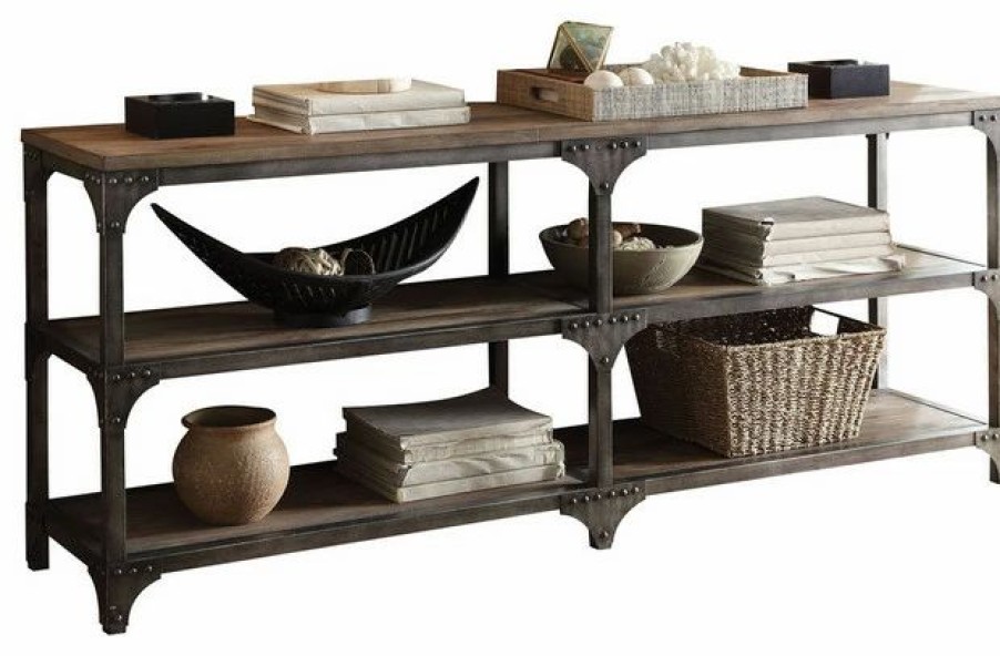 Console Tables * | Acme Furniture Gorden Console Table, Weathered Oak And Antique Silver, 72