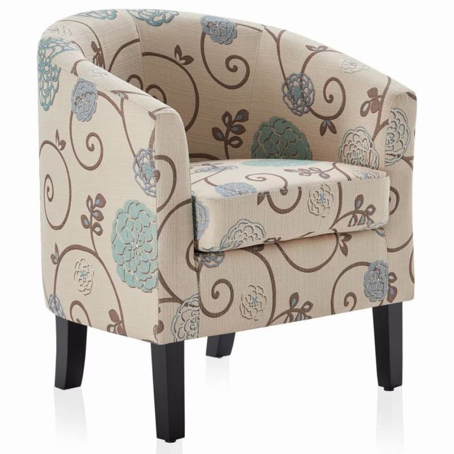 Chairs * | Belleze Modern Club Chair Barrel Design, Flower Print