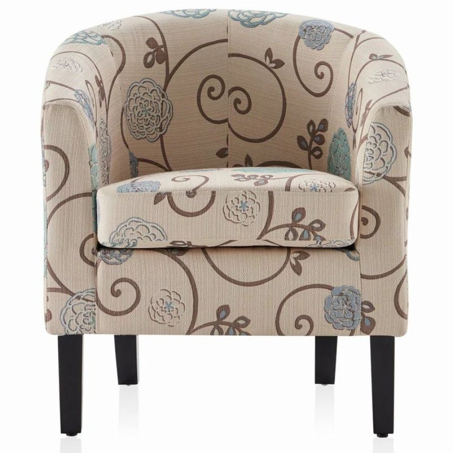 Chairs * | Belleze Modern Club Chair Barrel Design, Flower Print