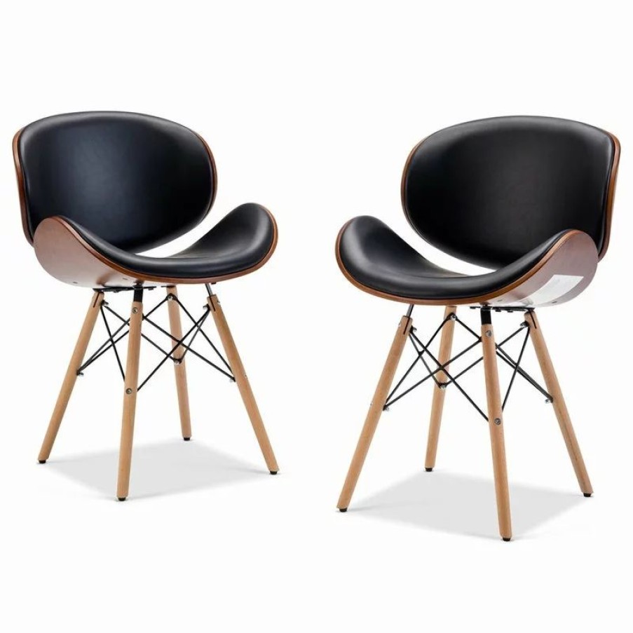 Chairs * | Belleze Set Of 2 Upholstered Leather Dining Room Accent Chair, Black