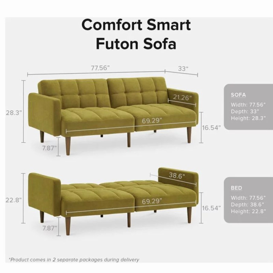 Sofas & Sectionals * | Mopioinc Mopio Aaron Futon Convertible Sofa Sleeper Light Gray, Antique Gold