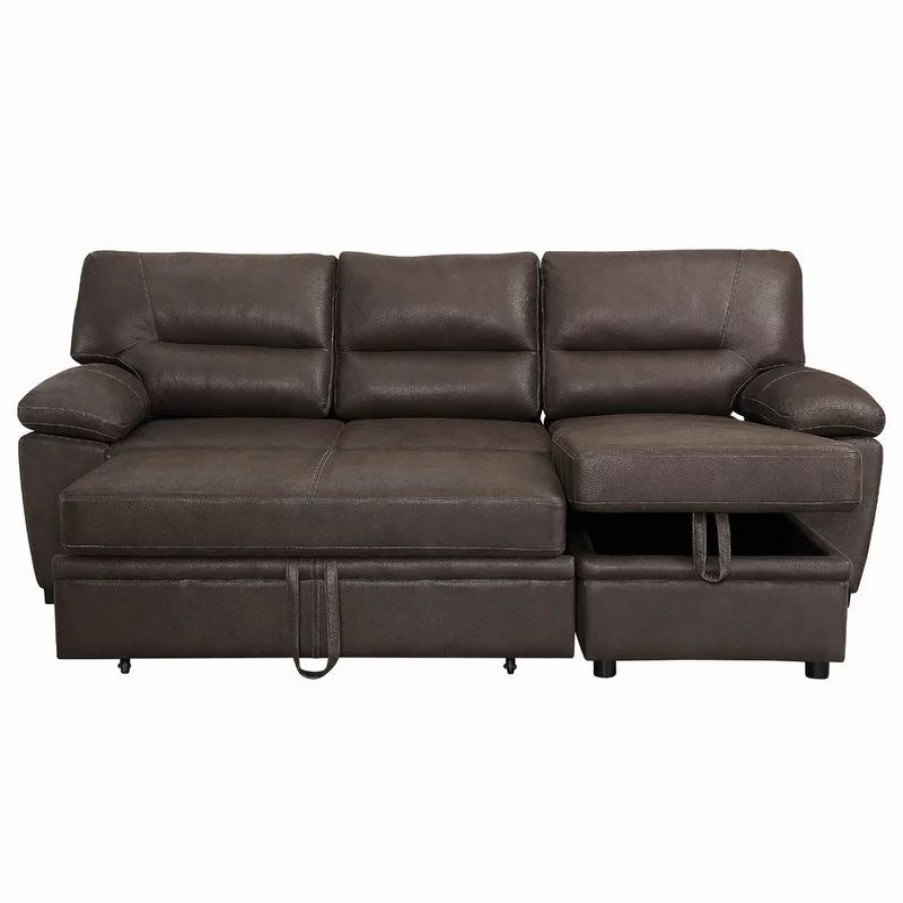 Sofas & Sectionals * | Lilola Home Kipling Microfiber Reversible Sleeper Sectional Sofa, Saddle Brown