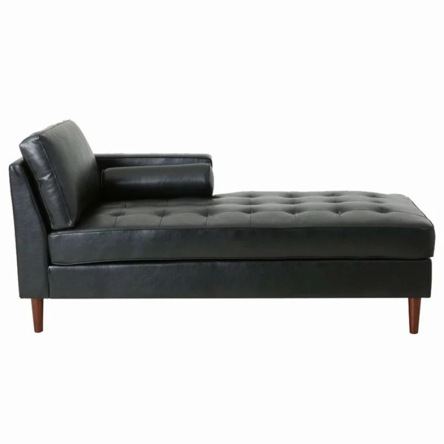 Chairs * | Gdfstudio Hixon Contemporary Tufted Upholstered Chaise Lounge, Midnight + Espresso