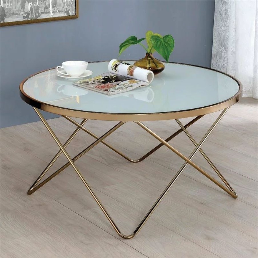 Coffee & Accent Tables * | Acme Furniture Acme Valora Coffee Table In Frosted Glass And Champagne