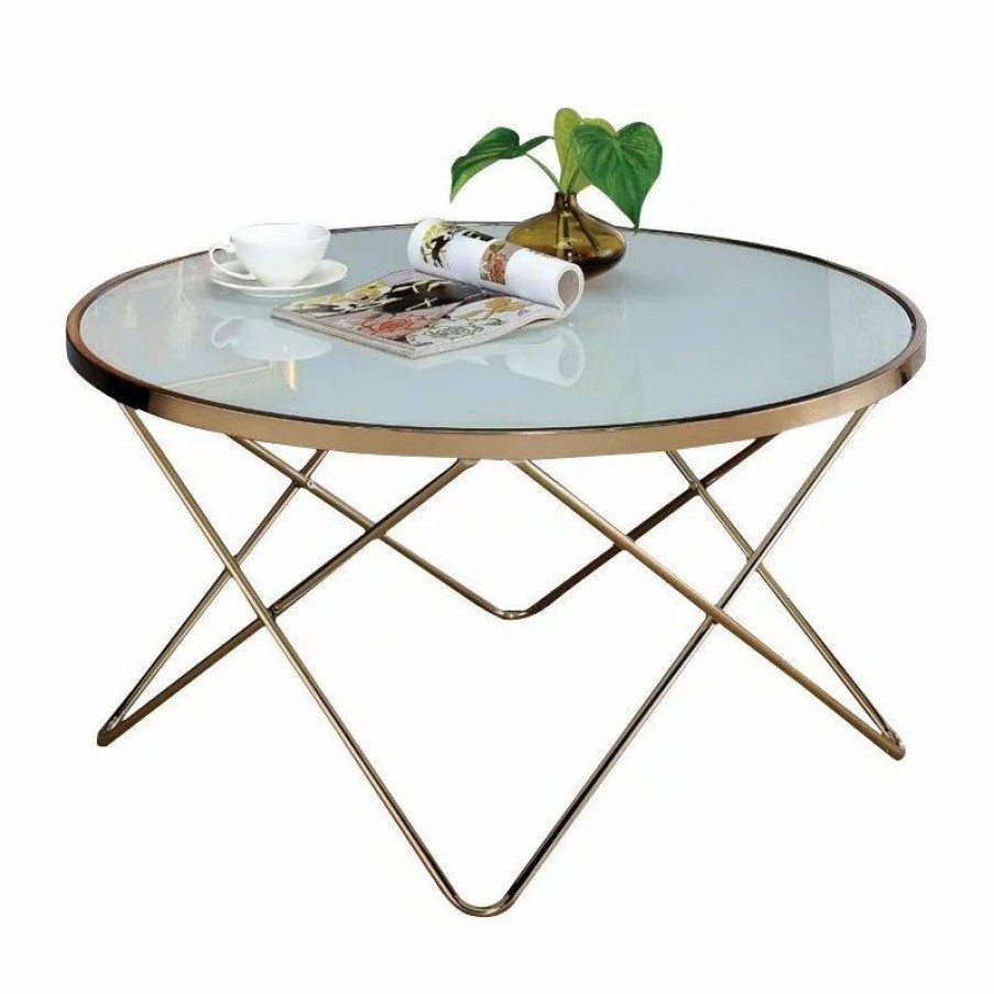 Coffee & Accent Tables * | Acme Furniture Acme Valora Coffee Table In Frosted Glass And Champagne