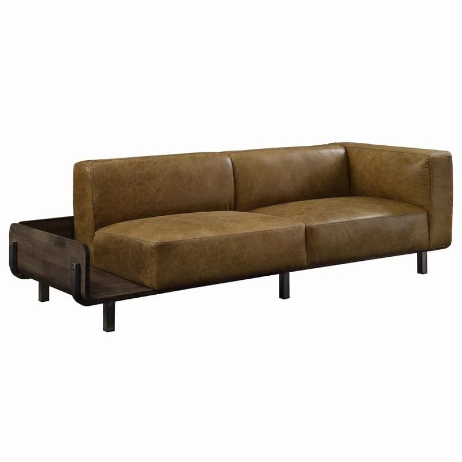 Sofas & Sectionals * | Acme Furniture Sofa, Chestnut Top Grain Leather And Rustic Oak