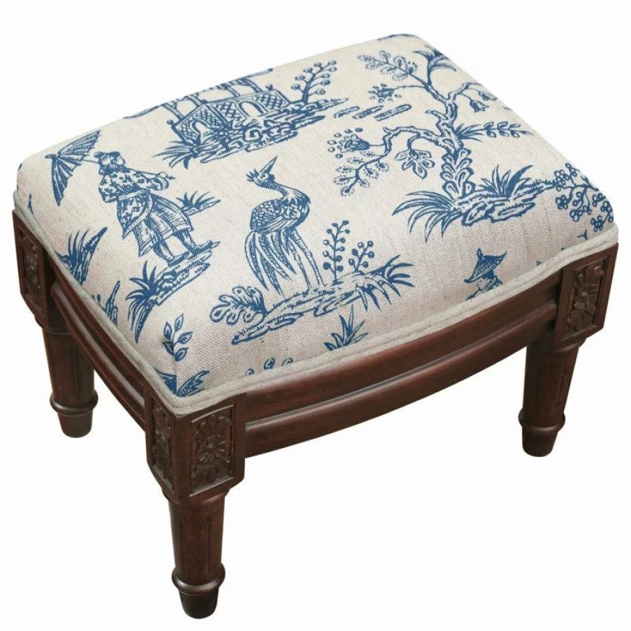 Footstools & Ottomans * | 123 Creations Cathay-Taupe, Linen Upholstered Footstool, Navy Blue