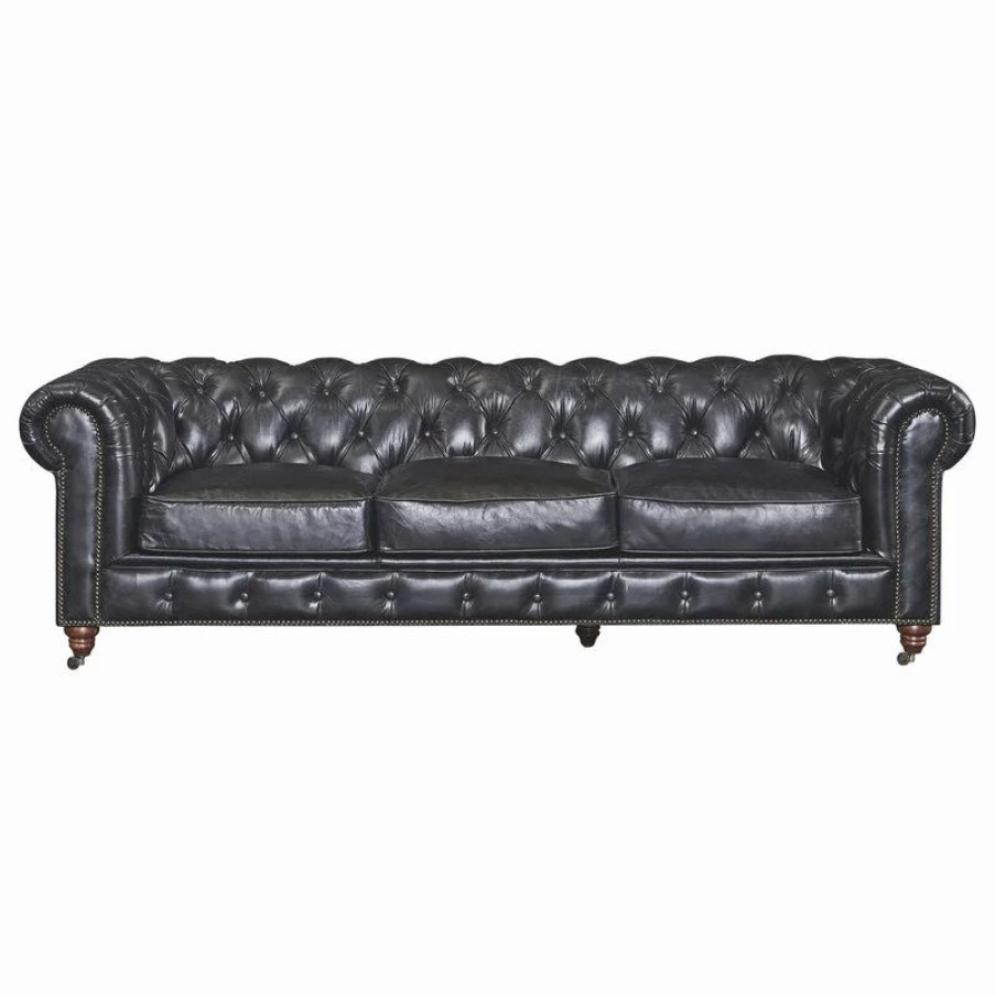 Sofas & Sectionals * | Crafters And Weavers Top Grain Leather Chesterfield Sofa, Slate