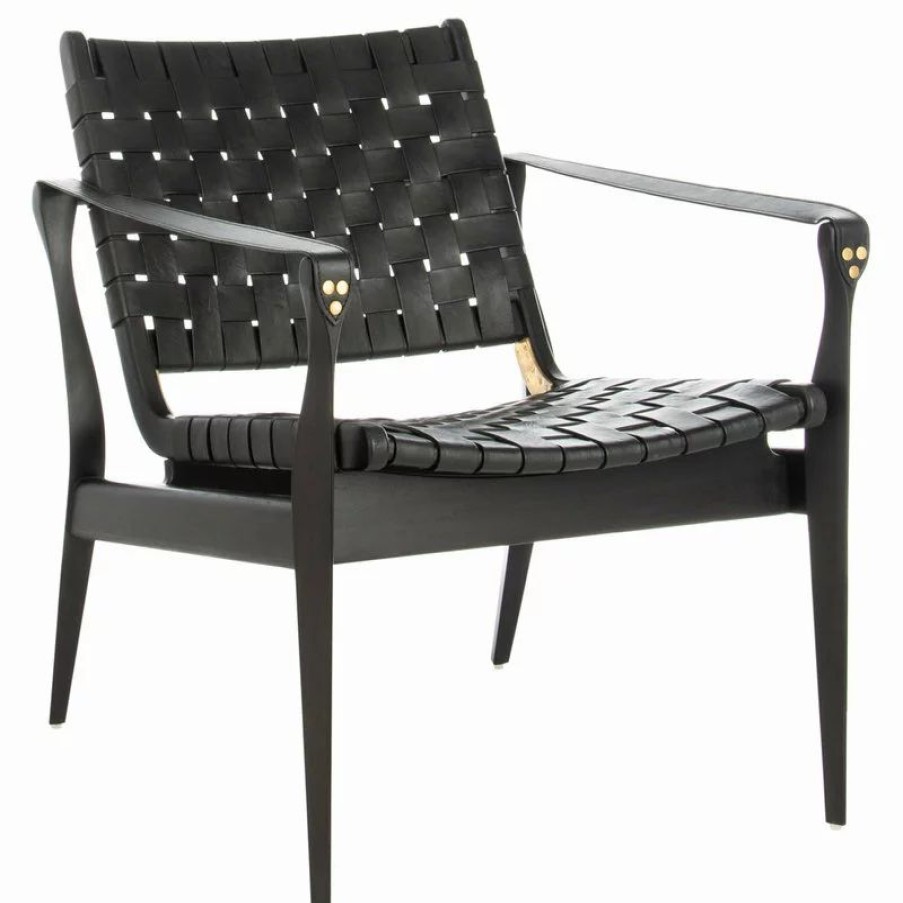 Chairs * | Safavieh Dilan Leather Safari Chair, Black/Black