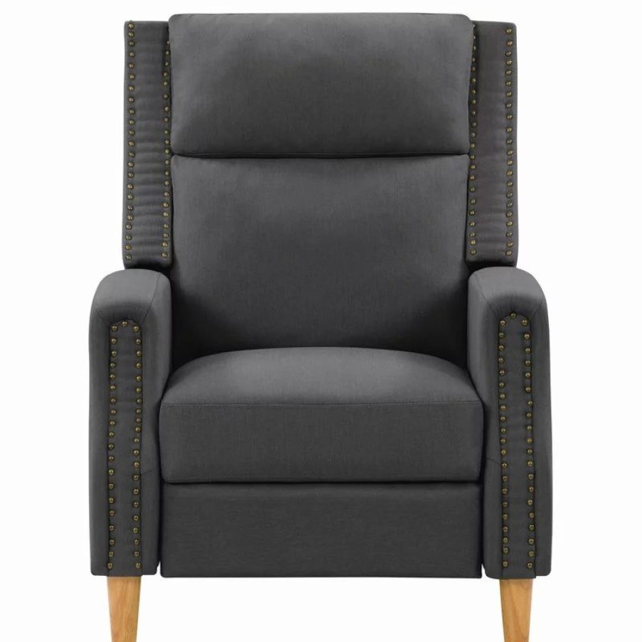 Chairs * | Corliving Distribution Llc Corliving Lynwood Recliner Chair With Nail Head Trim, Dark Grey