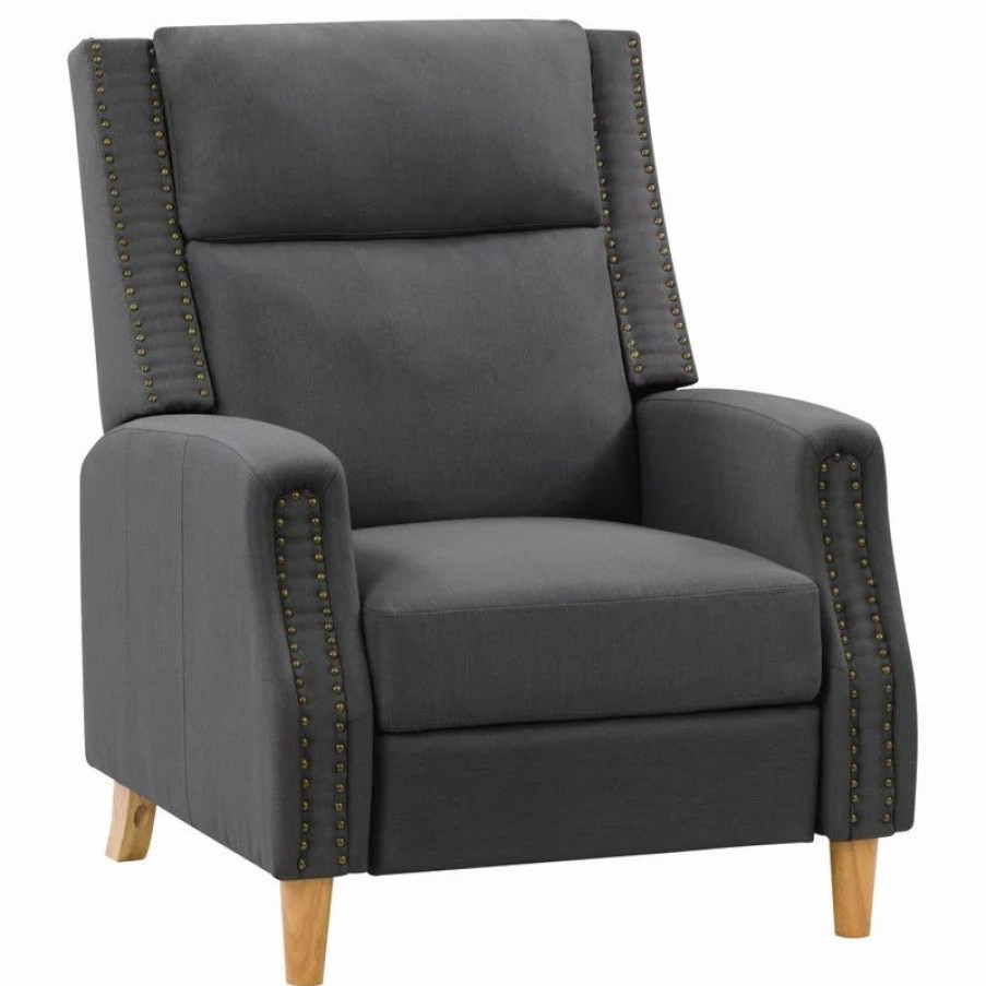 Chairs * | Corliving Distribution Llc Corliving Lynwood Recliner Chair With Nail Head Trim, Dark Grey