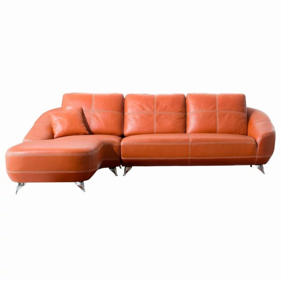 Sofas & Sectionals * | Zuri Furniture Modern Lucy Orange Italian Leather Sectional Sofa Left Chaise