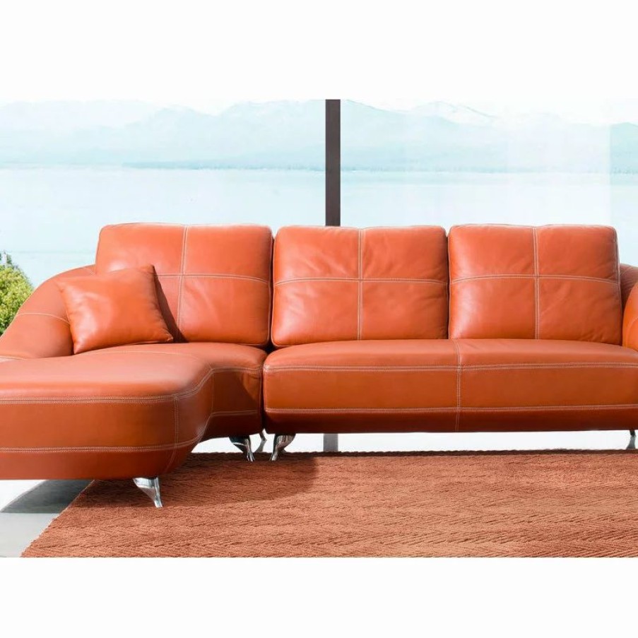 Sofas & Sectionals * | Zuri Furniture Modern Lucy Orange Italian Leather Sectional Sofa Left Chaise