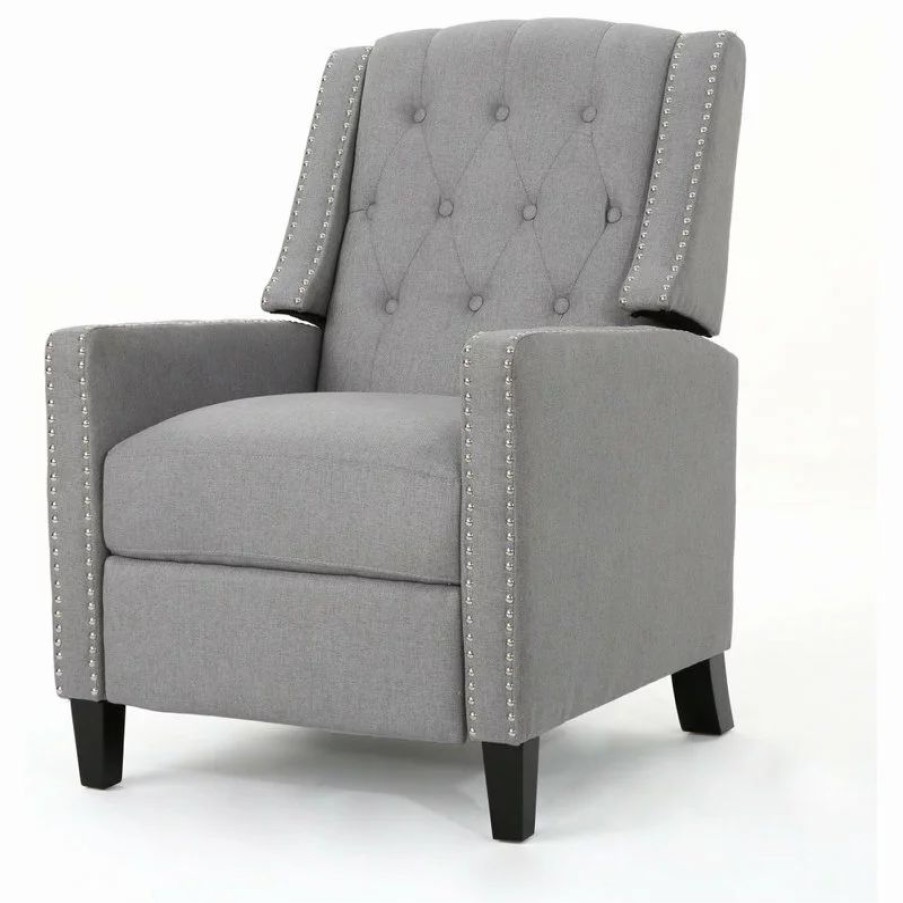 Chairs * | Gdfstudio Gdf Studio Izaak Tufted Back Fabric Recliner Chair, Light Gray