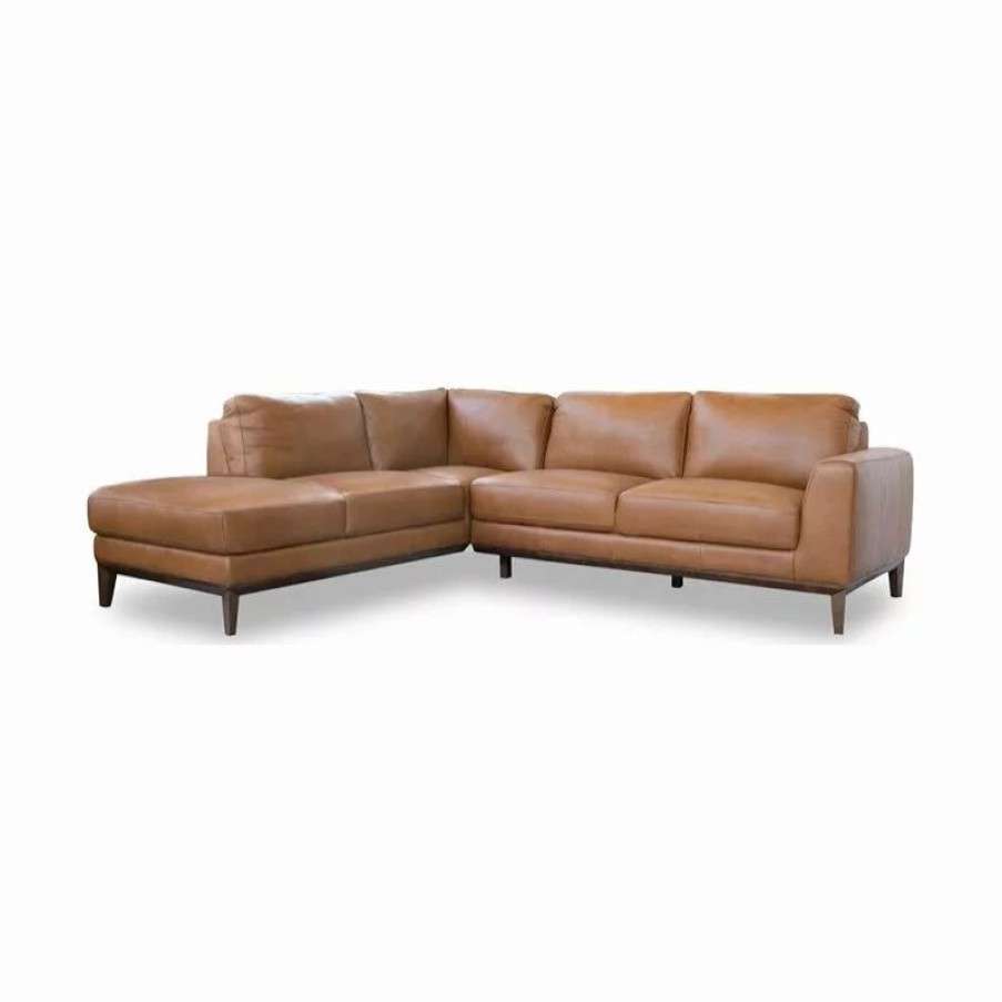 Sofas & Sectionals * | Ashcroft Milton Modern Tufted Living Room Top Leather Corner Sectional Sofa In Cognac Tan