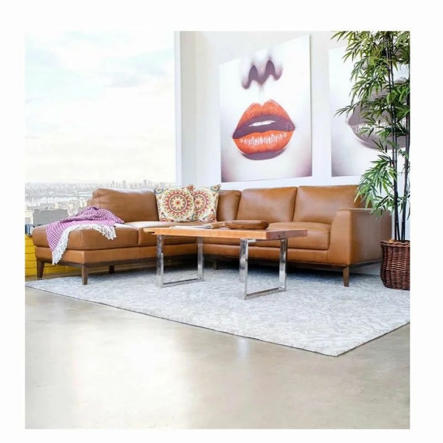 Sofas & Sectionals * | Ashcroft Milton Modern Tufted Living Room Top Leather Corner Sectional Sofa In Cognac Tan