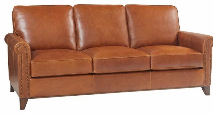 Sofas & Sectionals * | Artistic Leathers Traditional Small Roll Arm With Polished Wood Base