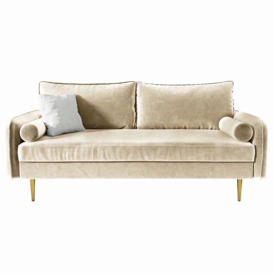 Sofas & Sectionals * | Coosy Home The Audrey I Velvet Round Arm Sofa, Ivory White