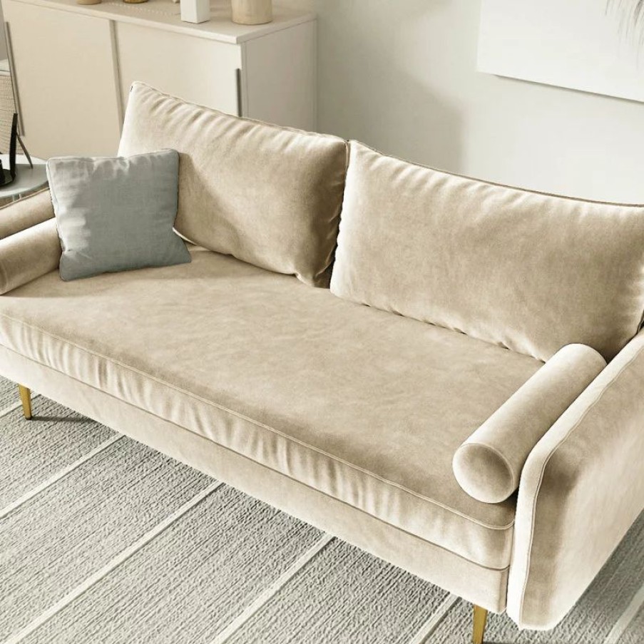 Sofas & Sectionals * | Coosy Home The Audrey I Velvet Round Arm Sofa, Ivory White