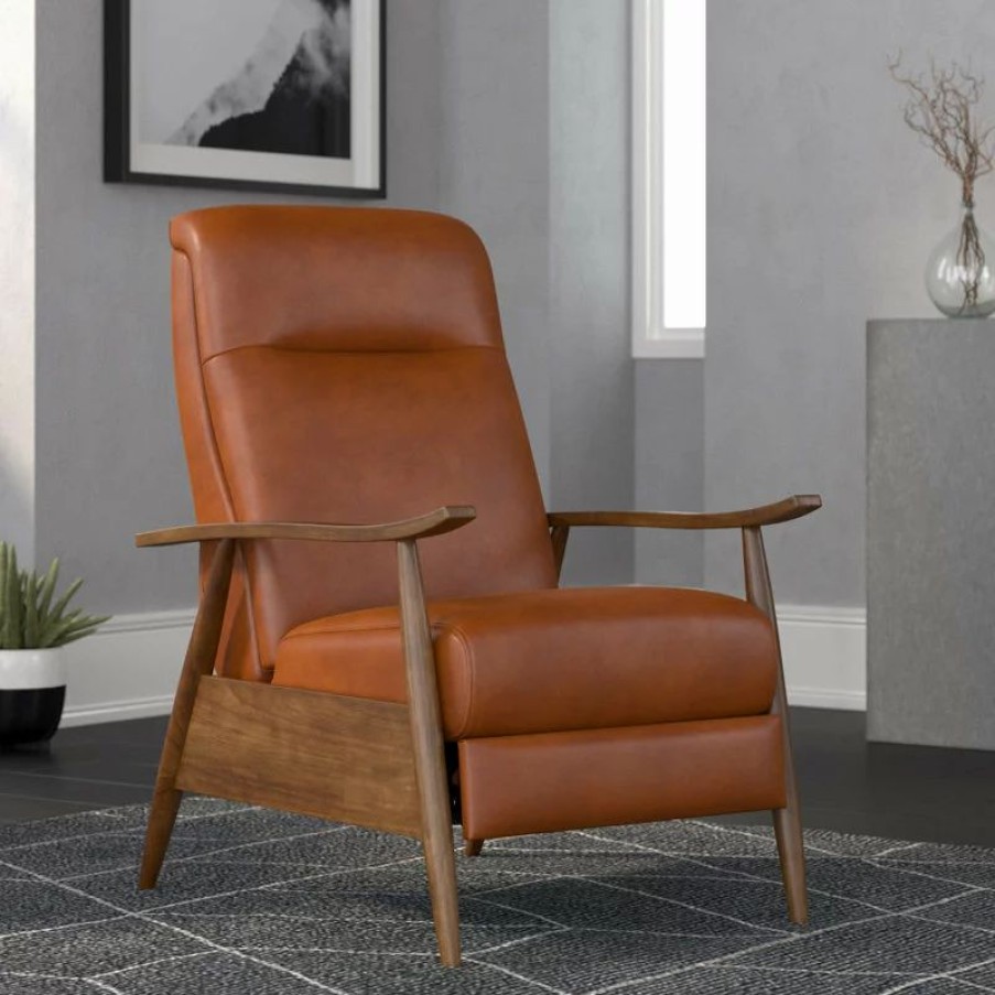 Chairs * | Comfort Pointe Solaris Caramel Wooden Arm Push Back Recliner Chair