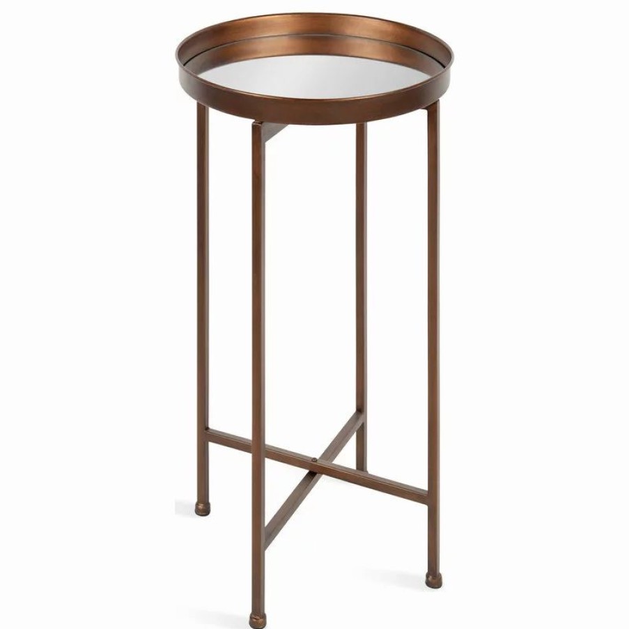 Coffee & Accent Tables * | Uniek Celia Round Metal Foldable Tray Accent Table, Bronze 14X14X25.75