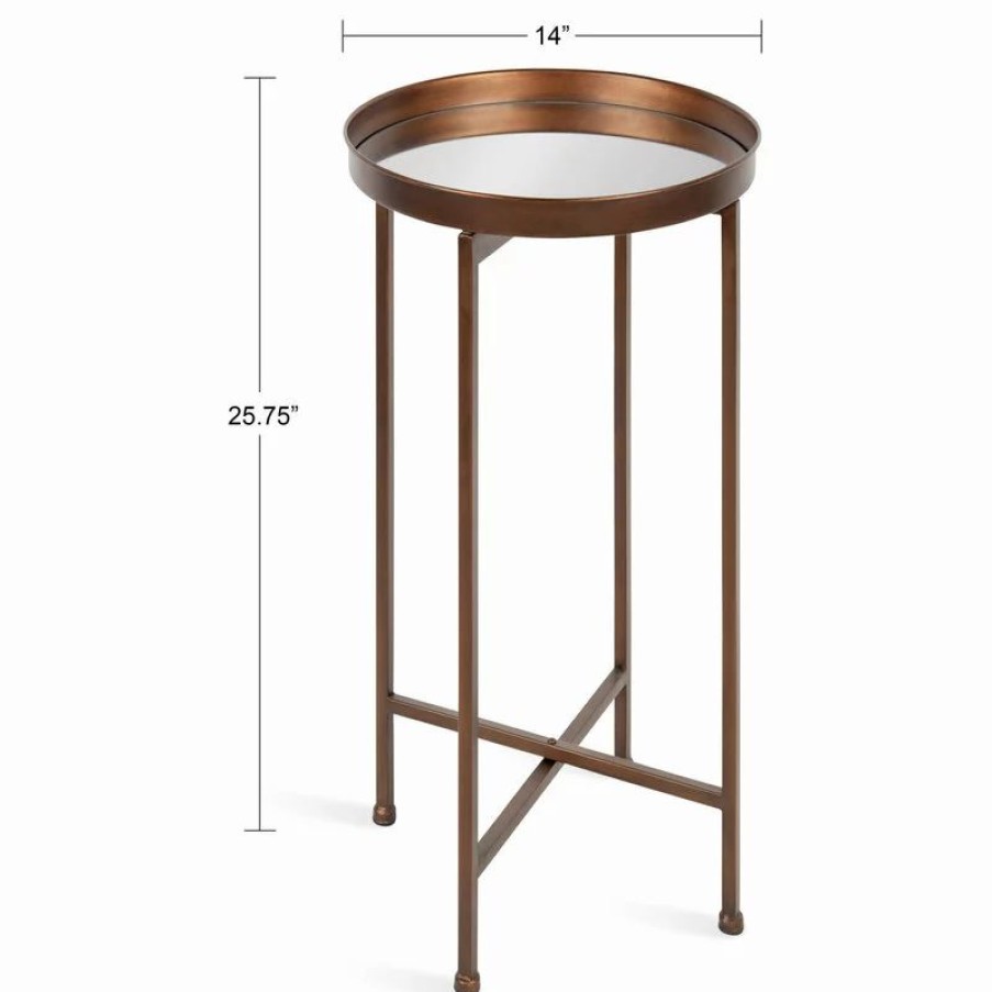 Coffee & Accent Tables * | Uniek Celia Round Metal Foldable Tray Accent Table, Bronze 14X14X25.75