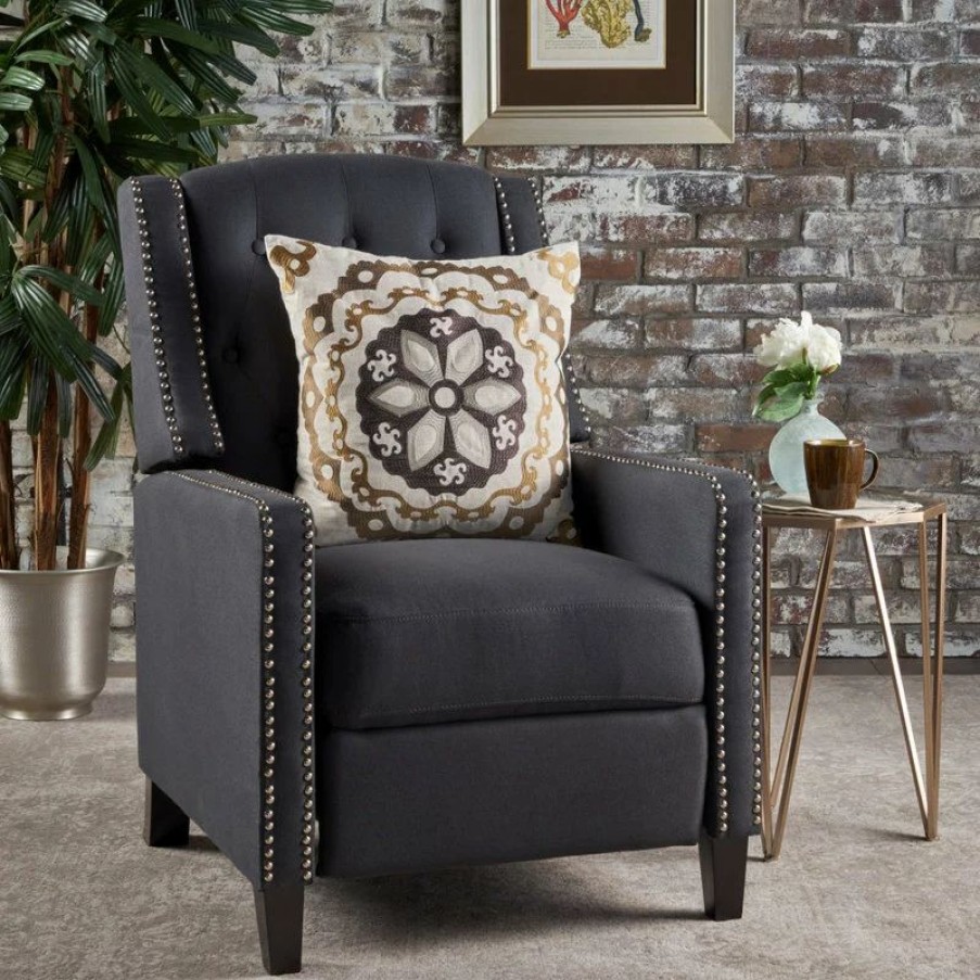 Chairs * | Gdfstudio Gdf Studio Ingrid Tufted Back Fabric Recliner Chair, Dark Charcoal