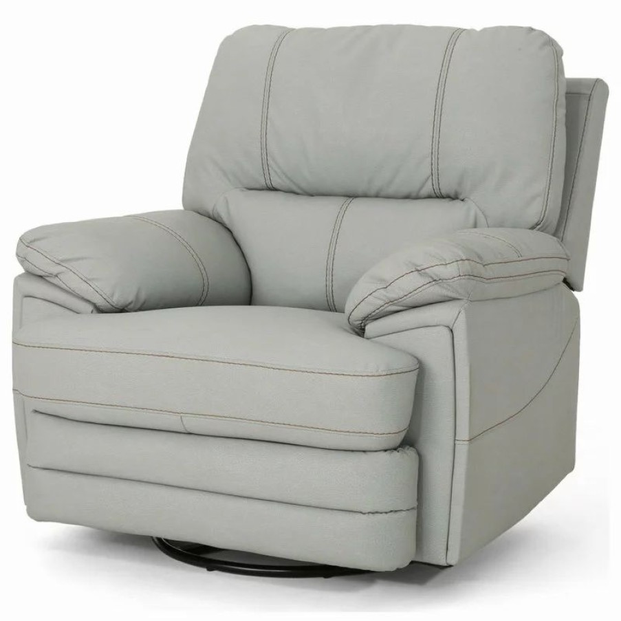 Chairs * | Gdfstudio Gdf Studio Laurent Leather Swivel Power Recliner, Light Gray/Black