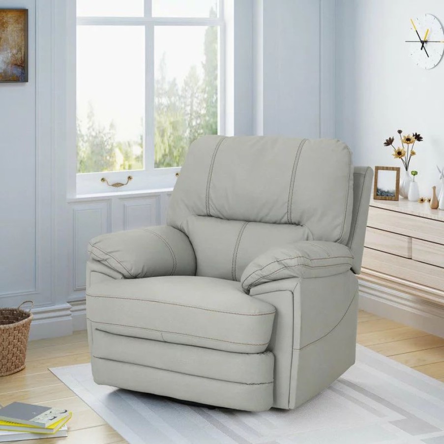 Chairs * | Gdfstudio Gdf Studio Laurent Leather Swivel Power Recliner, Light Gray/Black