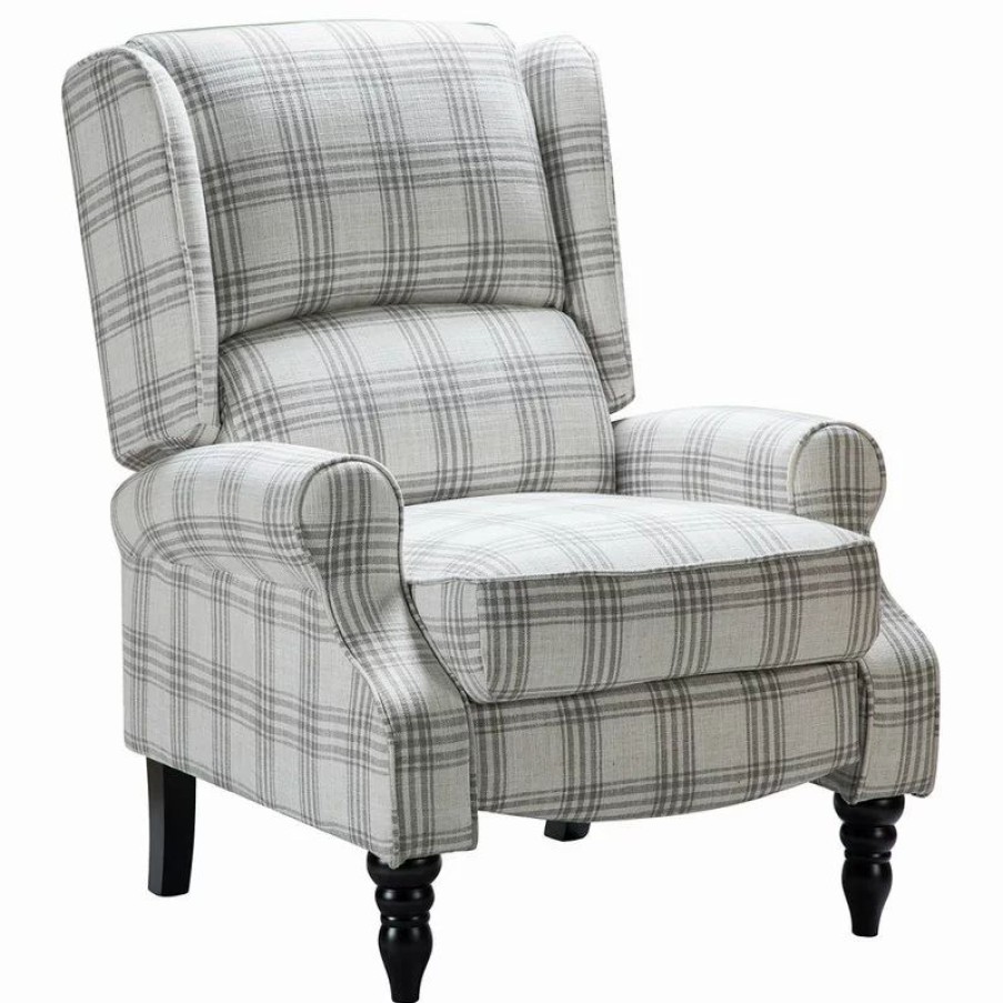 Chairs * | Karat Home Modern Wingback Recliner, Plaid Gray