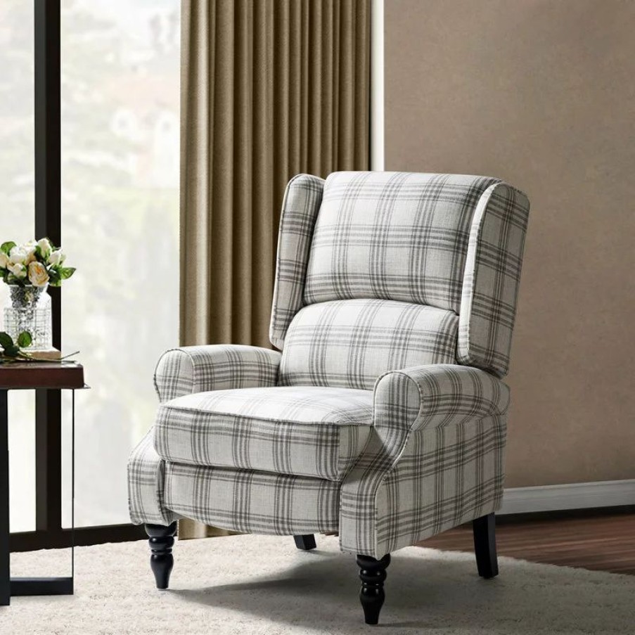 Chairs * | Karat Home Modern Wingback Recliner, Plaid Gray