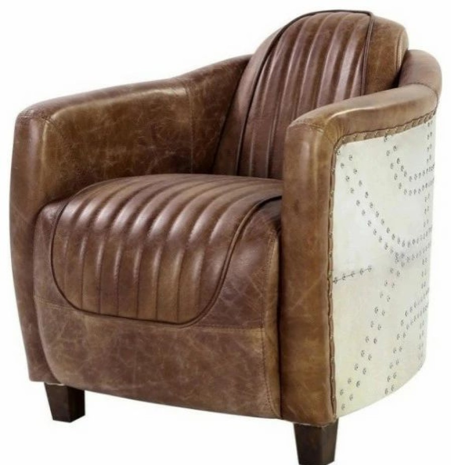 Chairs * | Acme Furniture Brancaster Aluminum And Top Grain Leather Chair, Retro Brown