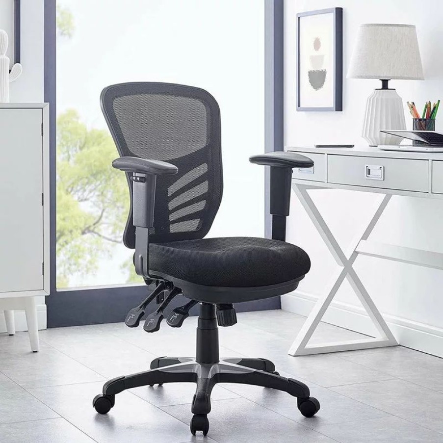 Chairs * | Decor Love Modern Ergonomic Office Chair, Mesh Seat & Back With Adjustable Armrests, Black