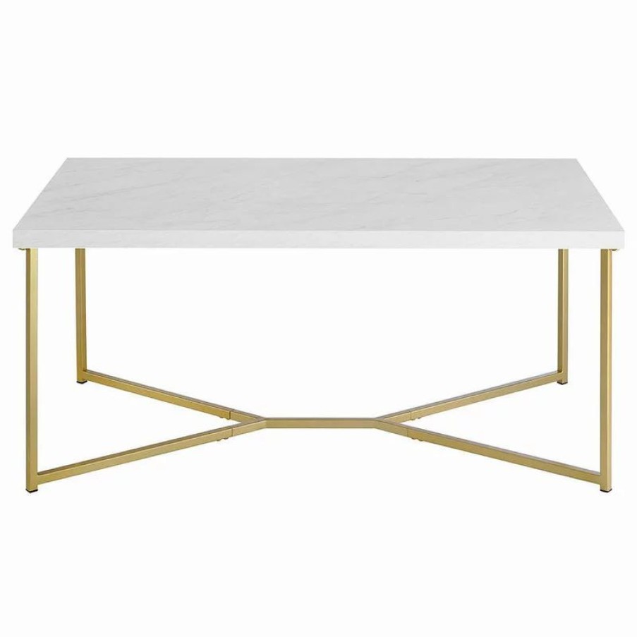 Coffee & Accent Tables * | Walker Edison 42 Y-Leg Coffee Table With White Faux-Marble Top, White Faux Marble/Gold