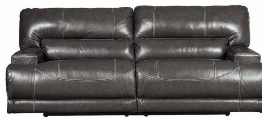 Sofas & Sectionals * | Ashley Furniture Industries Ashley Furniture Mccaskill Leather Reclining Sofa In Gray