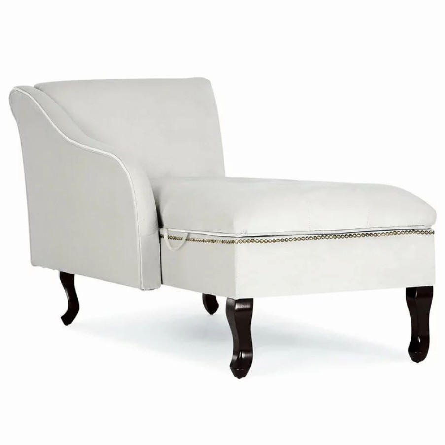 Chairs * | Belleze Nailhead Trim Velveteen Button-Tufted Storage Chaise, Beige