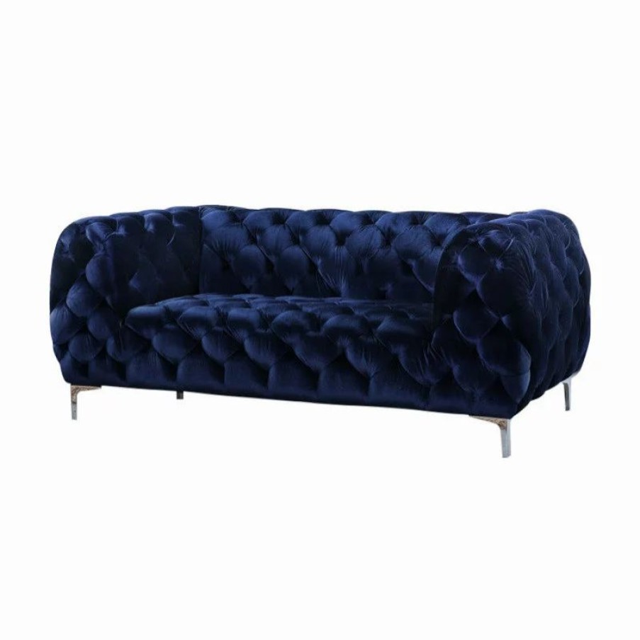 Sofas & Sectionals * | Meridian Furniture Mercer Navy Velvet Loveseat