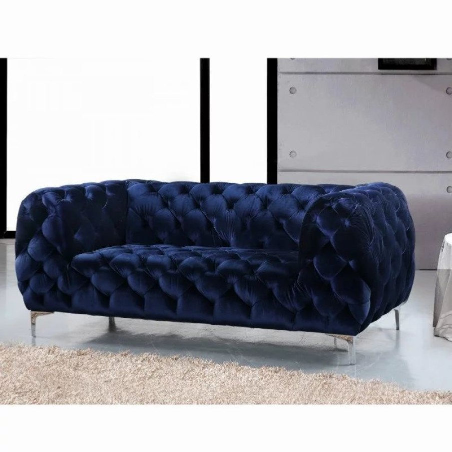 Sofas & Sectionals * | Meridian Furniture Mercer Navy Velvet Loveseat