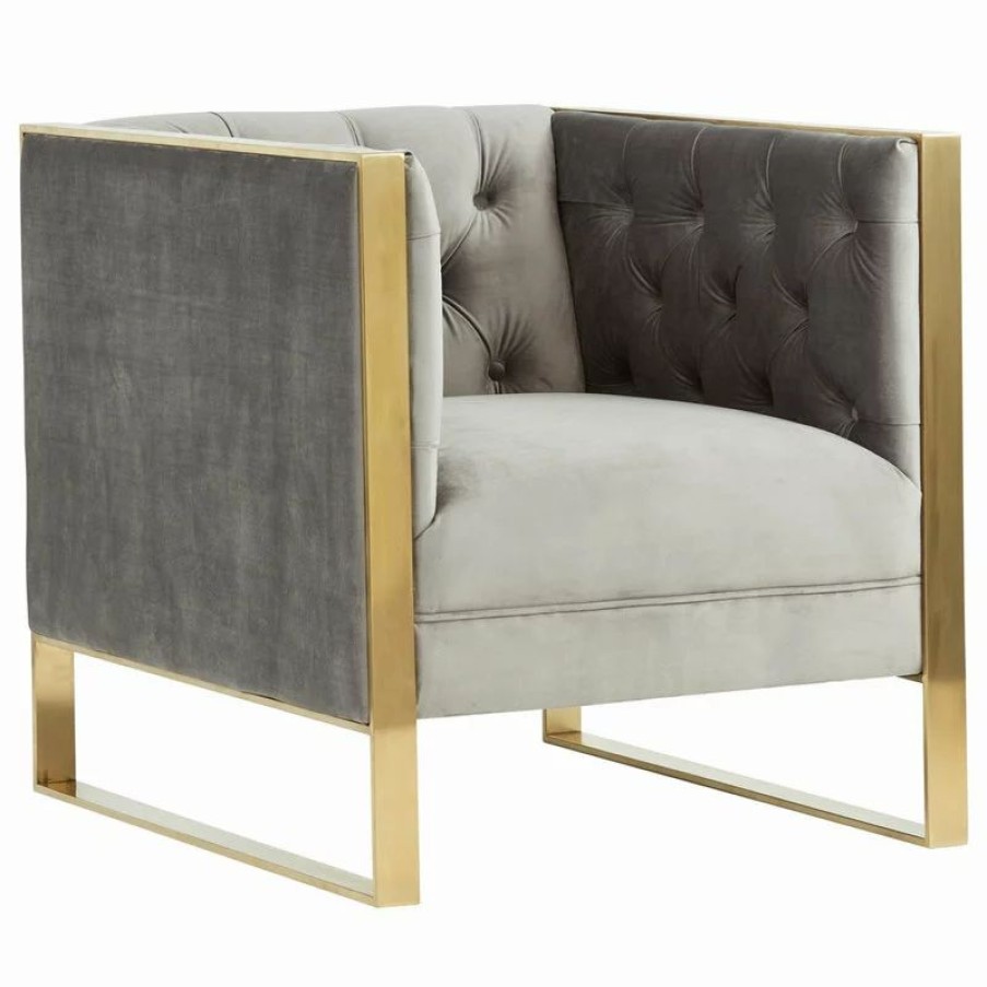 Chairs * | Vig Furniture Inc. Divani Casa Carlos Modern Gray Velvet And Gold Accent Chair