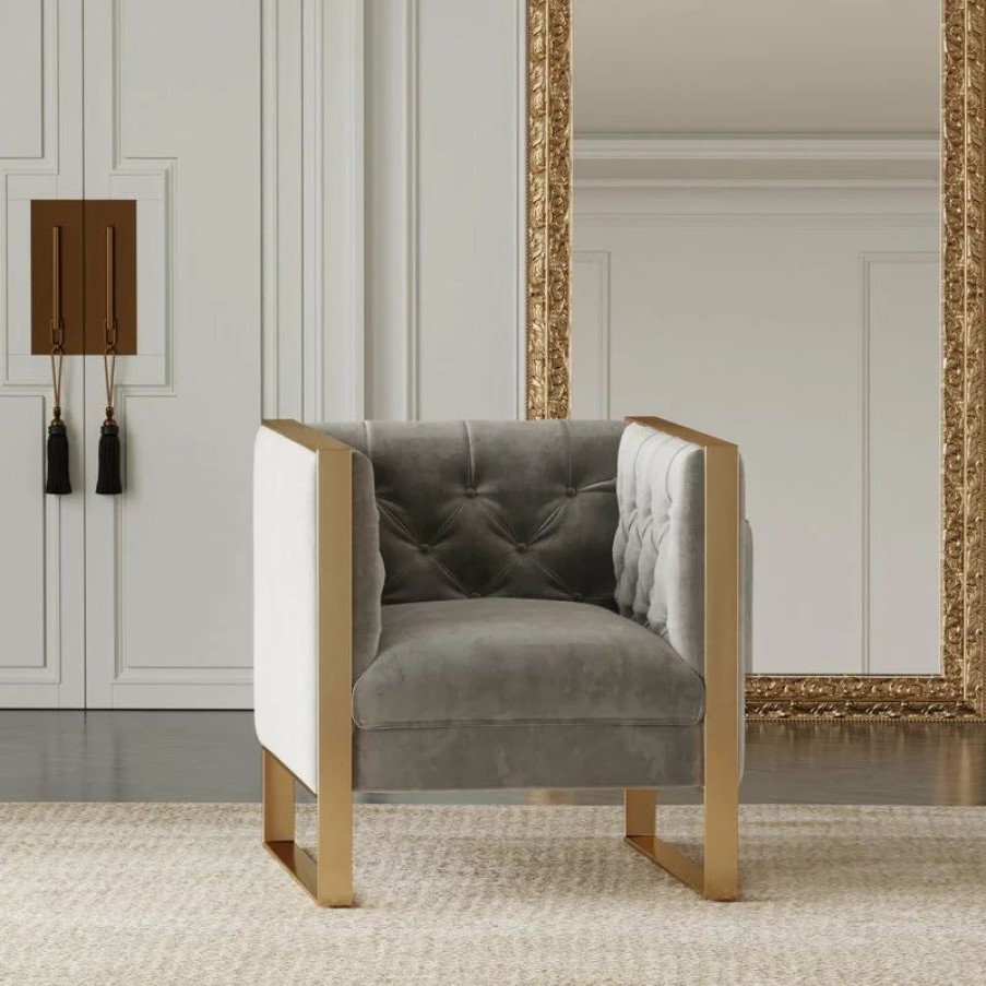 Chairs * | Vig Furniture Inc. Divani Casa Carlos Modern Gray Velvet And Gold Accent Chair