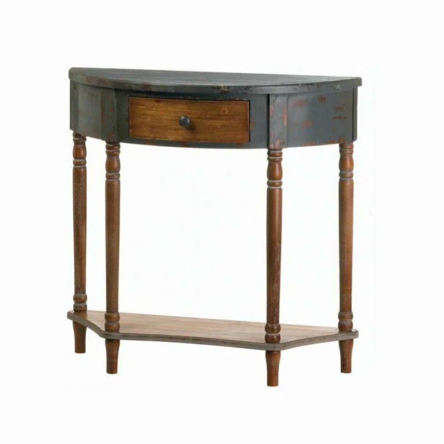 Console Tables * | Accent Plus Vintage-Look Half-Moon Wood Hall Table