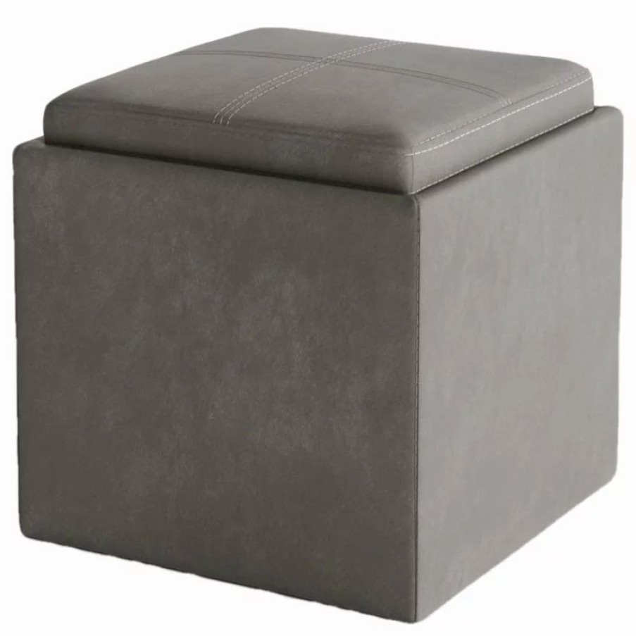 Footstools & Ottomans * | Simpli Home Ltd. Rockwood Cube Storage Ottoman With Tray