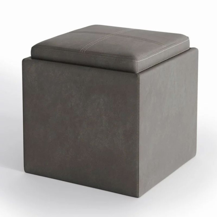 Footstools & Ottomans * | Simpli Home Ltd. Rockwood Cube Storage Ottoman With Tray