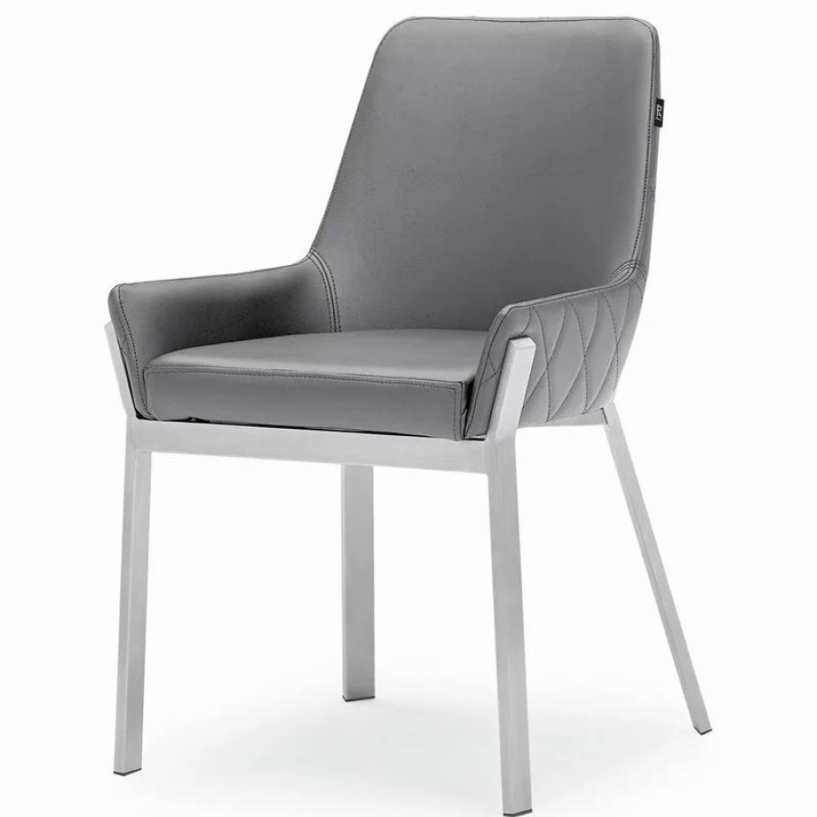 Chairs * | Zuri Furniture Sydney Leatherette Dining Chair With Brushed Stainless Steel Legs, Gray