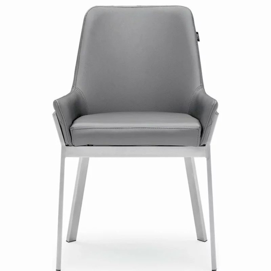 Chairs * | Zuri Furniture Sydney Leatherette Dining Chair With Brushed Stainless Steel Legs, Gray