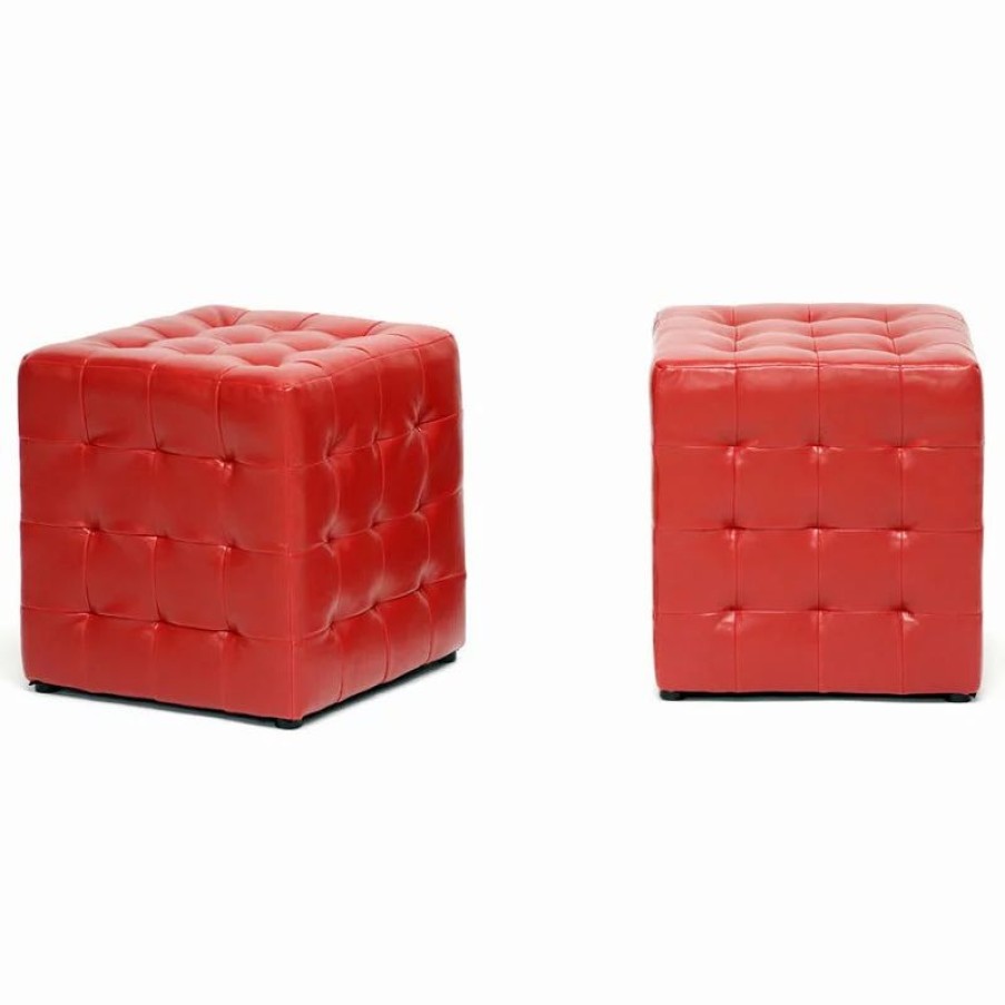 Footstools & Ottomans * | Baxton Studio Modern Cube Ottomans, Set Of 2, Red