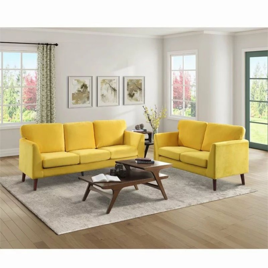 Sofas & Sectionals * | Domain Industries Inc. Lexicon Tolley Velvet Loveseat In Yellow