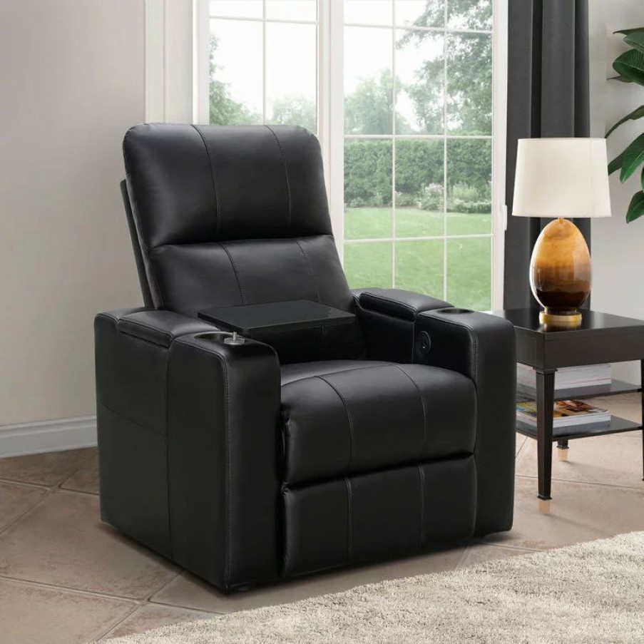 Chairs * | Abbyson Living Reynolds Power Recliner With Table, Black