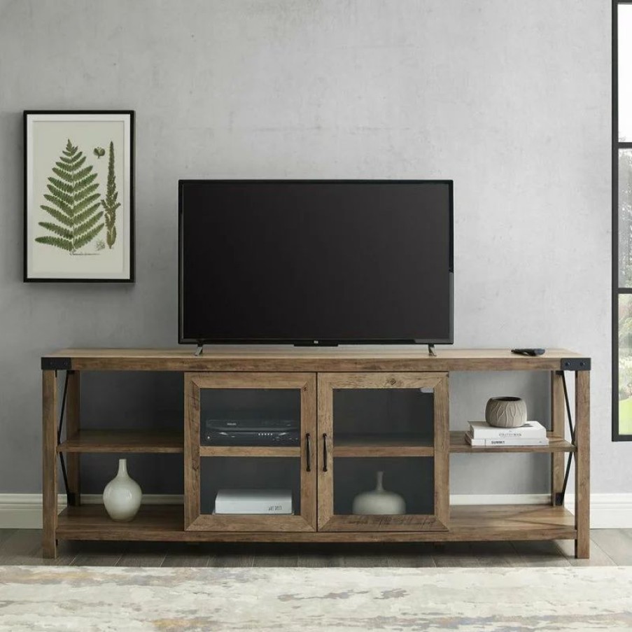 Sofas & Sectionals * | Walker Edison 70 Farmhouse Metal X Tv Stand Reclaimed Barnwood